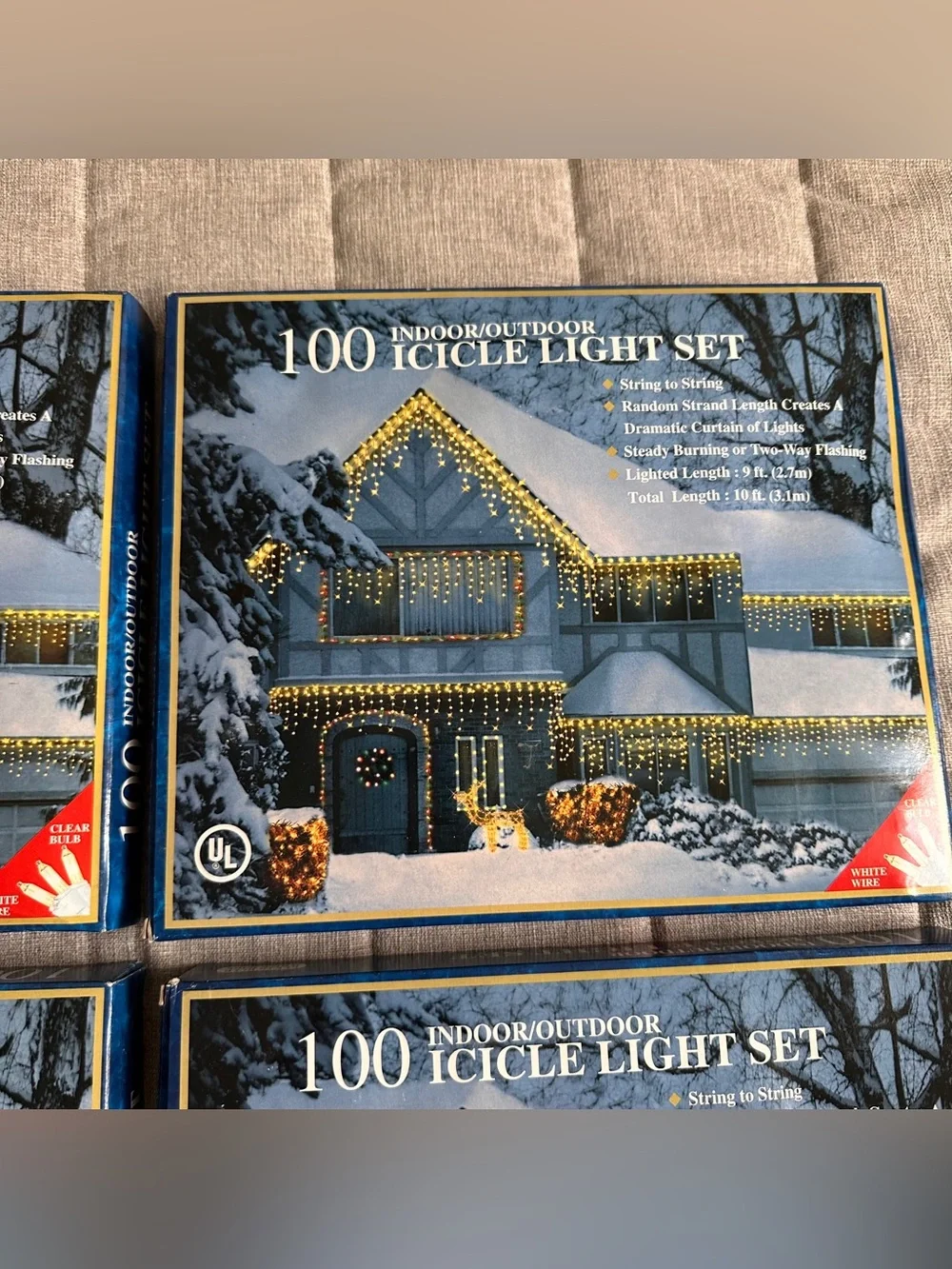 VTG 100 Indoor/Outdoor Clear Curtain Icicle Light Set 10 FT 4 Boxes Tested NEW